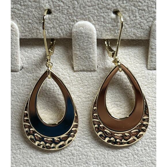 925 Sterling Hammered Layer Drop Dangle Teardrop Earrings for Women - Picture 1 of 5